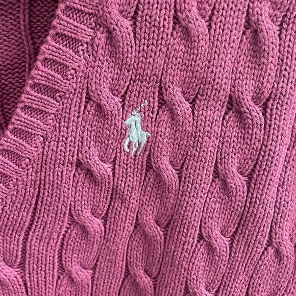 Ralph Lauren Purple Cable Knit V-Neck Cotton Sweater - Picture 3 of 16